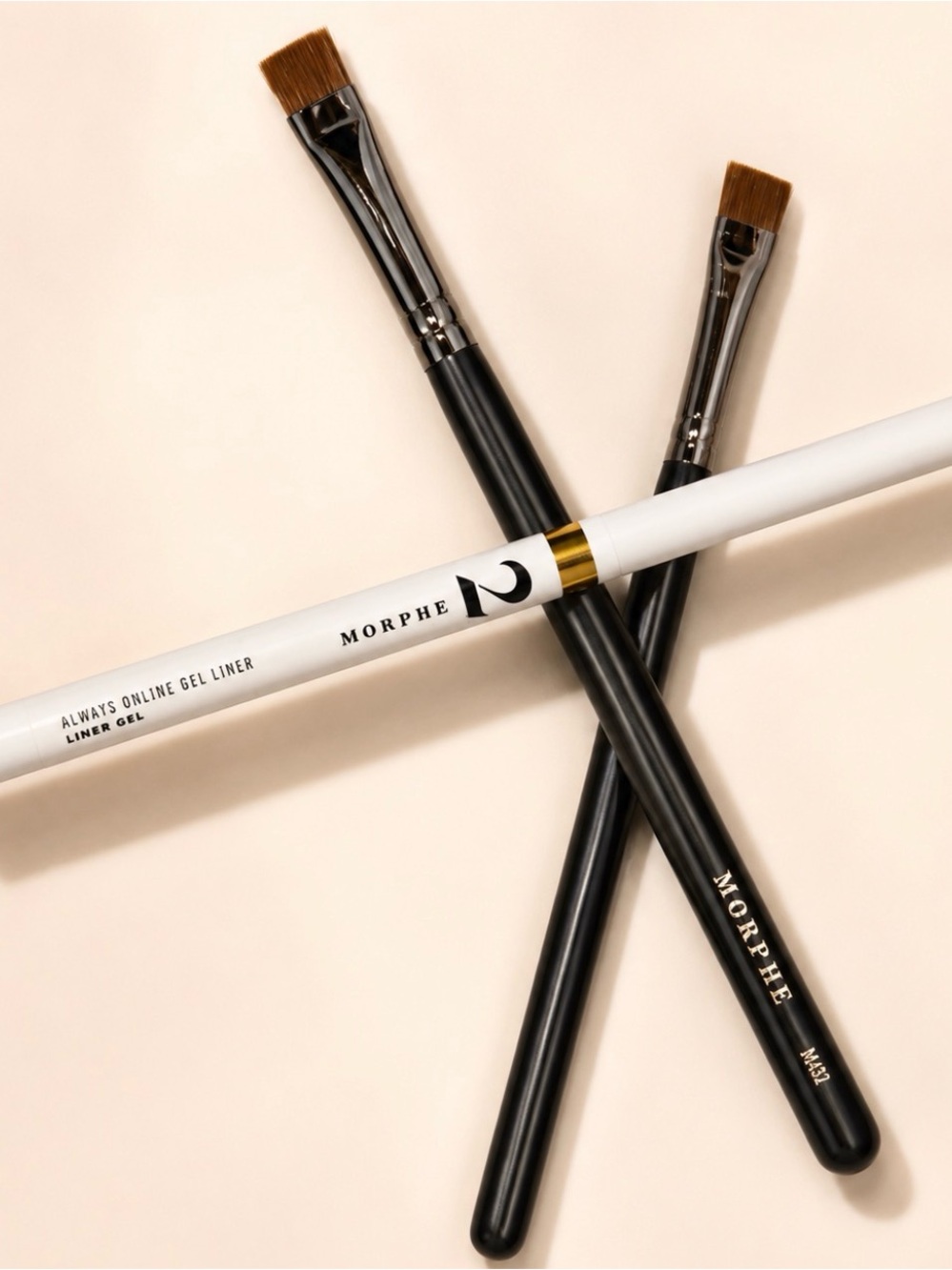 Morphe Always Online Gel Eyeliner ~Golden & 2 Morphe M432 Liner Brushes Sealed